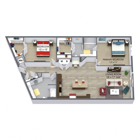 Floor plan for 2 beds, 2 baths, 1217 sqft
